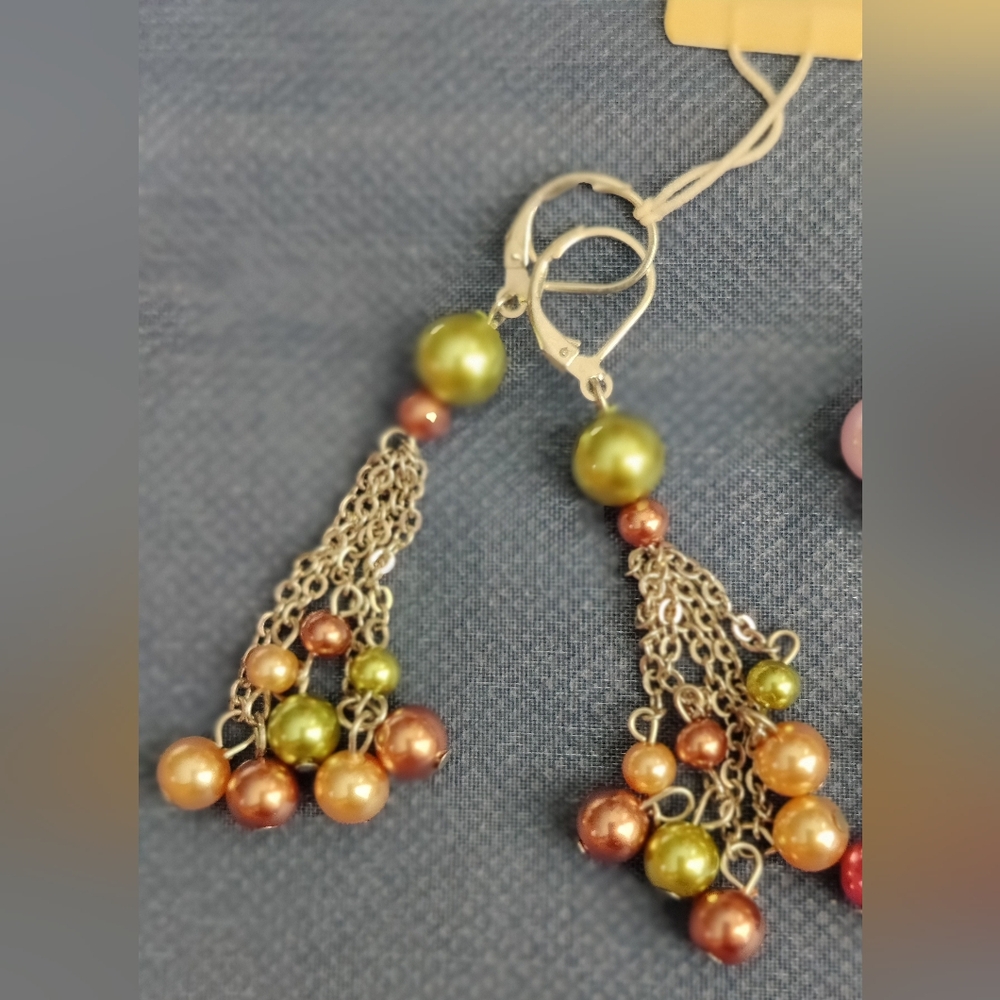 Rare Vintage Sterling Silver Majestic Multi-Color Beaded Dangle Earrings - Picture 3 of 4